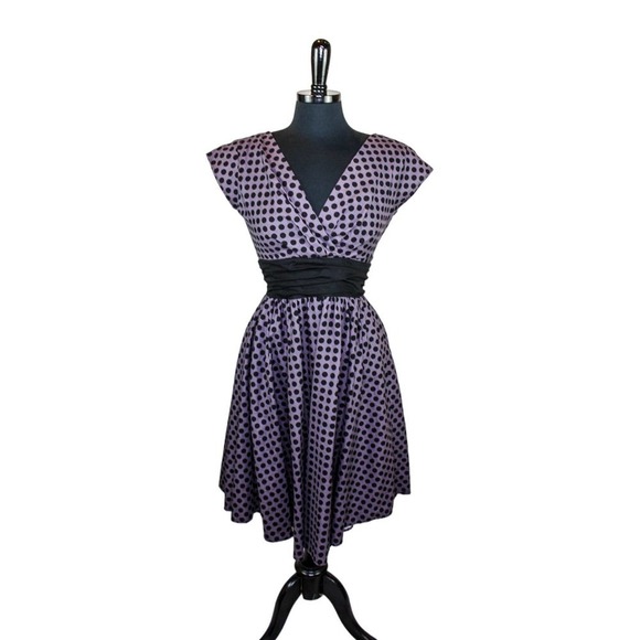 Folter Polka Dot Swing Dress Purple Gray Black Cotton Size Small - Picture 1 of 5